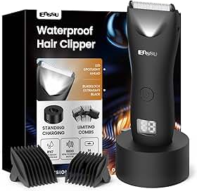 ENSSU Aparador de Pelos Íntimos Masculino, Barbeador Elétrico Multifuncional, Máquina de Barbear com Lâmina Segura, IPX7 À Prova d’Água, Carregamento Rápido 1H e Autonomia 60 Minutos, perfeito para Barba, Virilha, Peito, Abdômen, Axilas, Costas, Ombros e Pernas