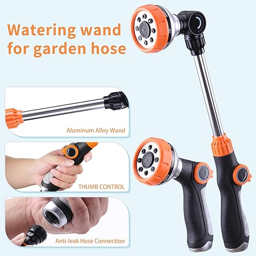 Miniatura 4 de Varita de riego, varita de manguera de jardín con 8 patens de pulverización, boquilla giratoria ajustable de 180, varita de riego de jardín