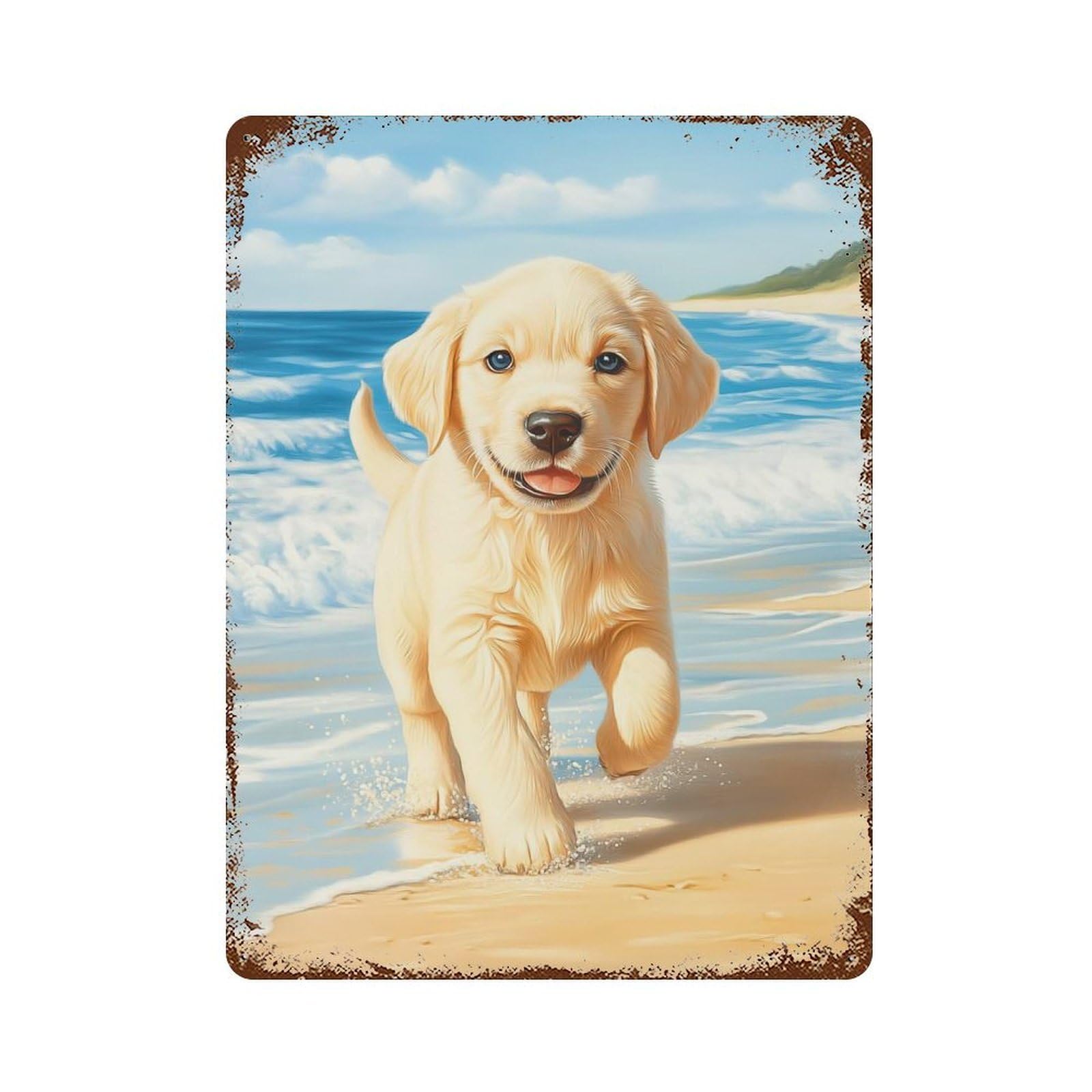 Labrador Retriever Puppy on Beach 15.7"x11.8" Vintage Rust Metal Sign, Shabby Chic Decor for Garage, Bar And Workshop Decor