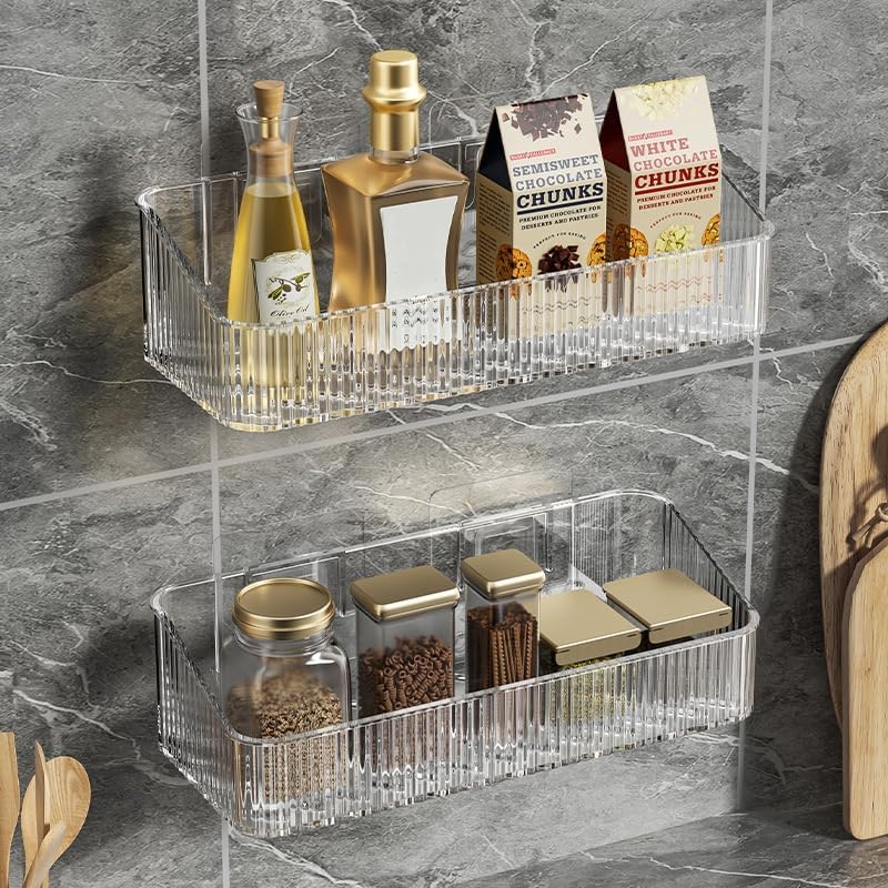 Miniatura 6 de Organizador adhesivo para ducha de 2 piezas, organizador de maquillaje, organizador de maquillaje, cubos de almacenamiento para baño y cocina
