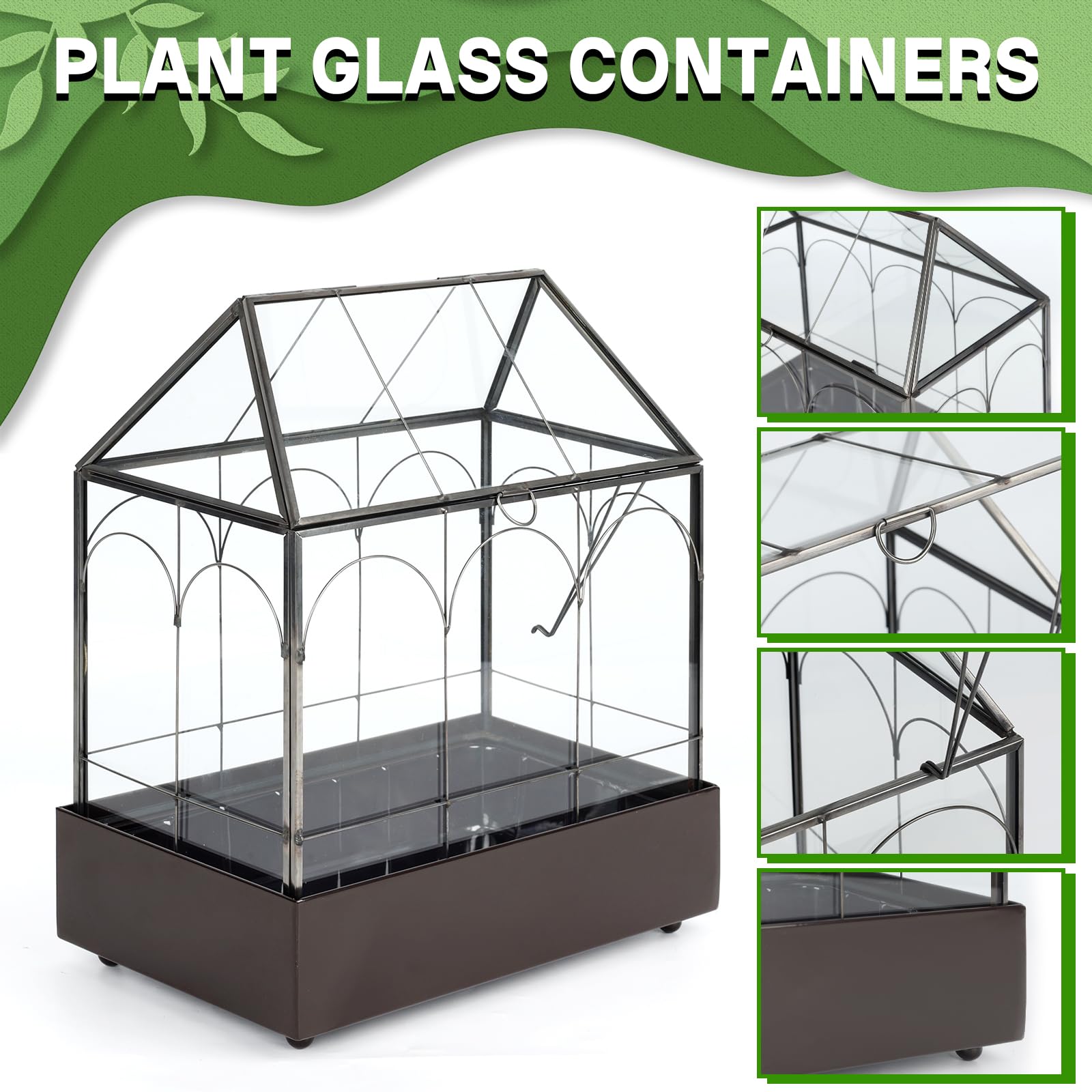 Pflanzenterrarium, 24,2 x 14,7 x 29 cm Glas Geometrisches Terrarium mit Auffangschale, Geschlossene Mikro Landschaftsbox für Sukkulenten, Farn (Ohne Pflanzen)