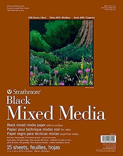 Strathmore Serie 400 Papel mixto, negro, bloc encuadernado con pegamento, 11 x 14 pulgadas, 15 hojas (184 libras10.58 oz), papel de artista para
