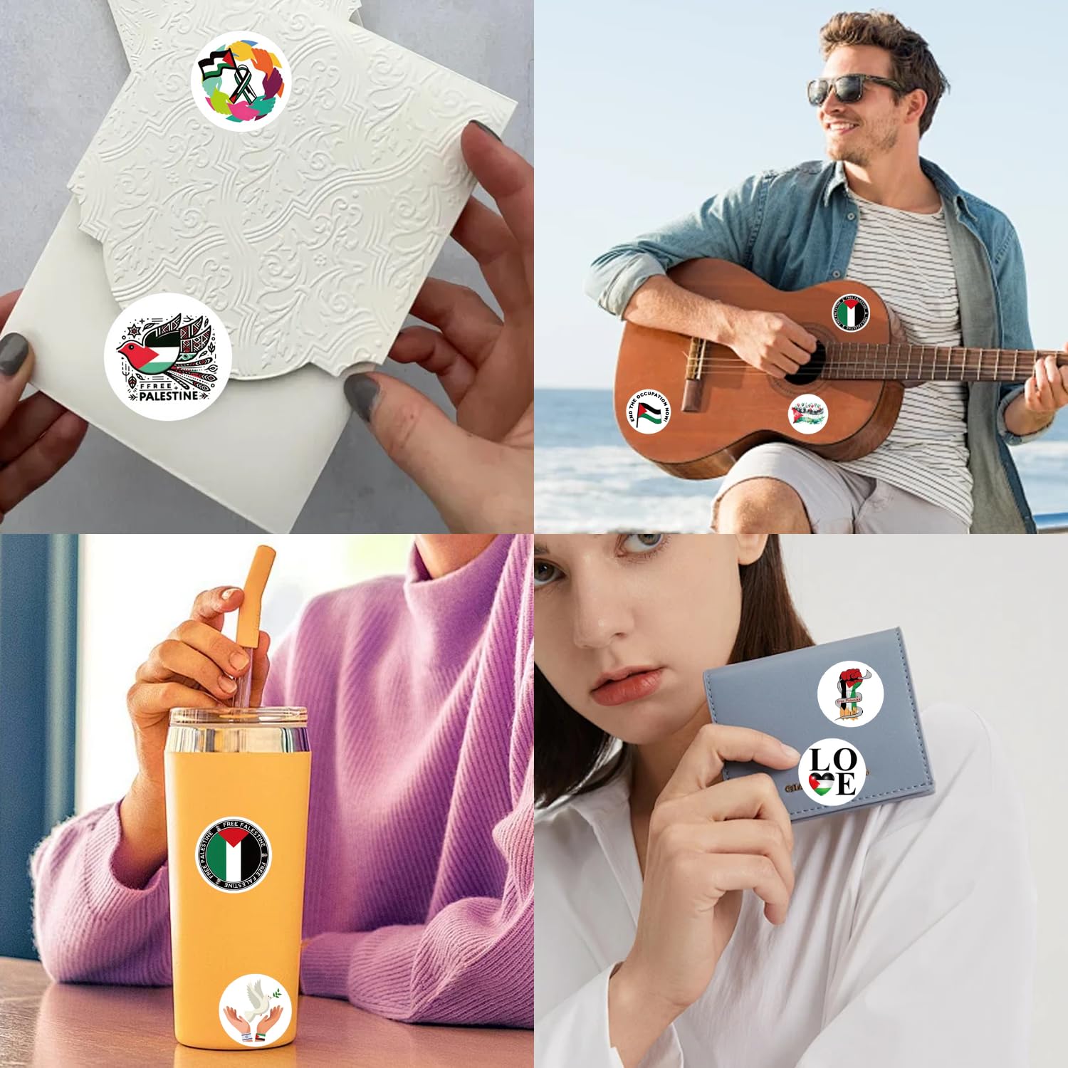 Free Palestine Stickers Roll - 1000pcs Ceasefire Peace Dove & Flag Stickers, Waterproof Vinyl for Laptop Water Bottles & Skateboard - Image 2