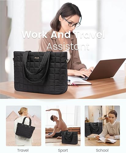 Miniatura 7 de LOVEVOOK Bolsa de mano acolchada para laptop para mujer, bolsa acolchada para laptop, bolsa ligera para computadora de viaje, trabajo, bolsas para