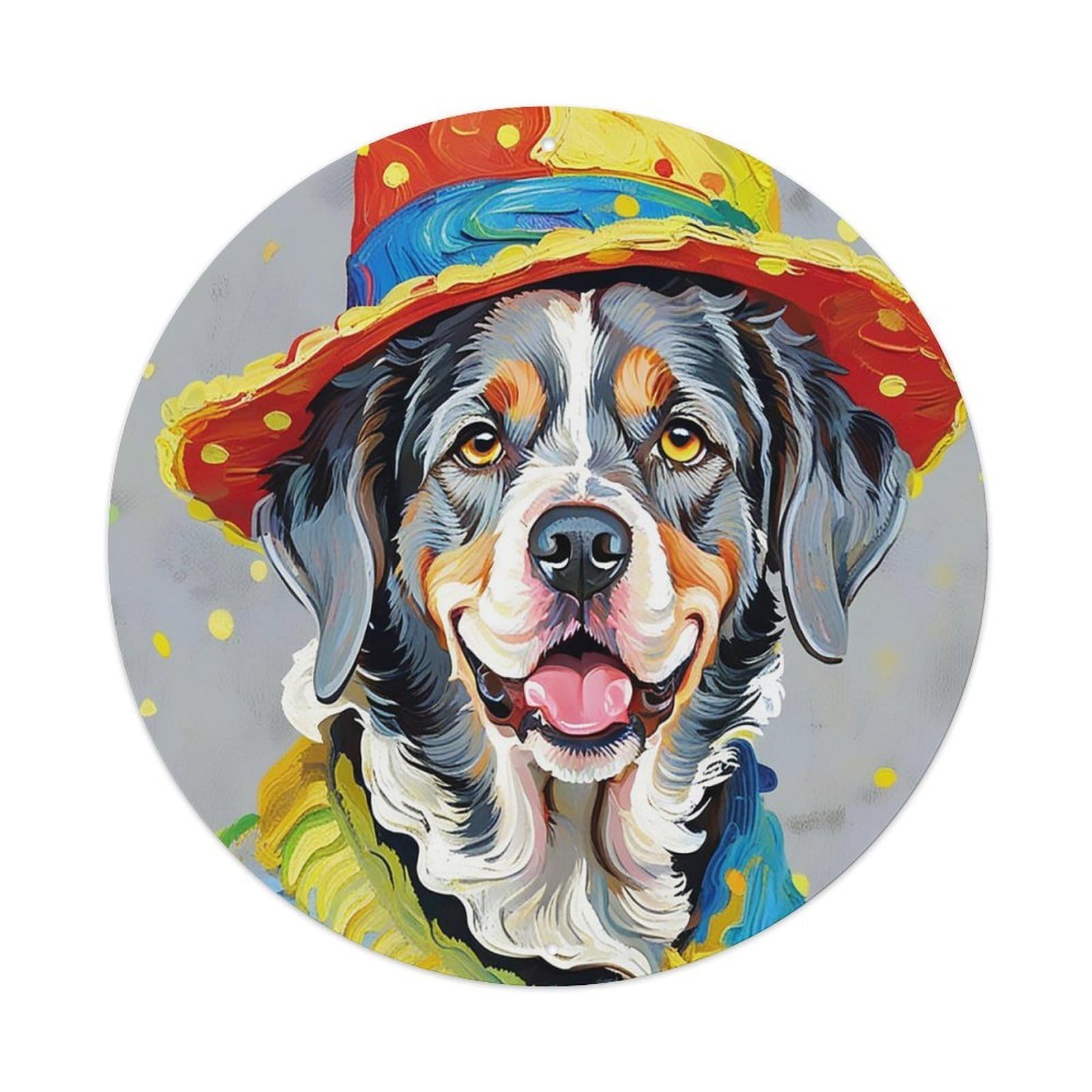 Animal Puppies in Hats Vintage Metal Tin Sign Plaque Wall Decor for Cafe, Club Bar, Office, Garden Metal Poster 8x8Inch