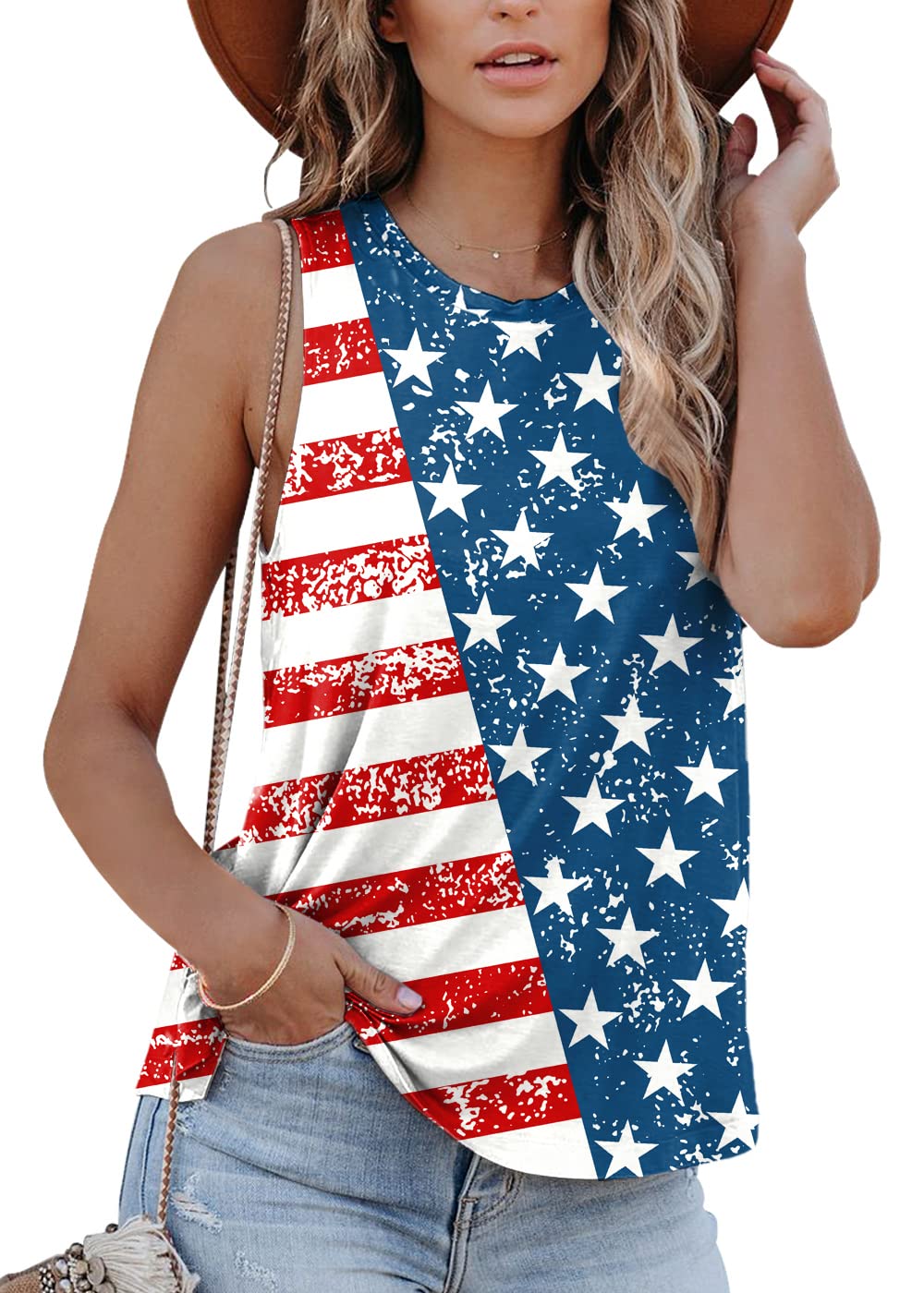 SpadehillWomens July 4th American Flag Patriotic Tank Tops