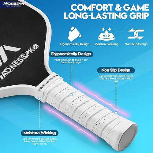 Miniatura 4 de Pickleball Paddles Set of 4 Frosted Fiberglass Rackets Honeycomb Core Pickleball Set with 4 Pickleball Paddles+ 4 Pickleball Balls+ 1 Bag+ 4