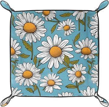 Microfiber Leather Dice Trays Holder for Dice Games Like RPG DND, Painted Little Daisy Dice Holder Storage Box Portable Folding Rolling Dice Tray, 16x16cm