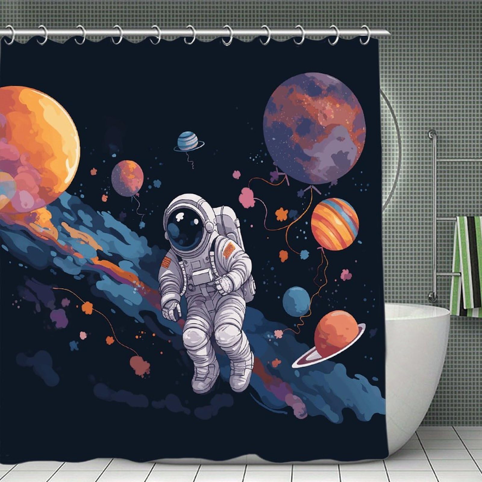 FekiLoot Astronaut Space Flight Shower Curtain Thick Weighted Shower Curtain Classic Unique Bath Curtains Heavy Duty Long Showers Curtains for Bathroom Bath Tubs Machine Wash 70.8"x70.8"