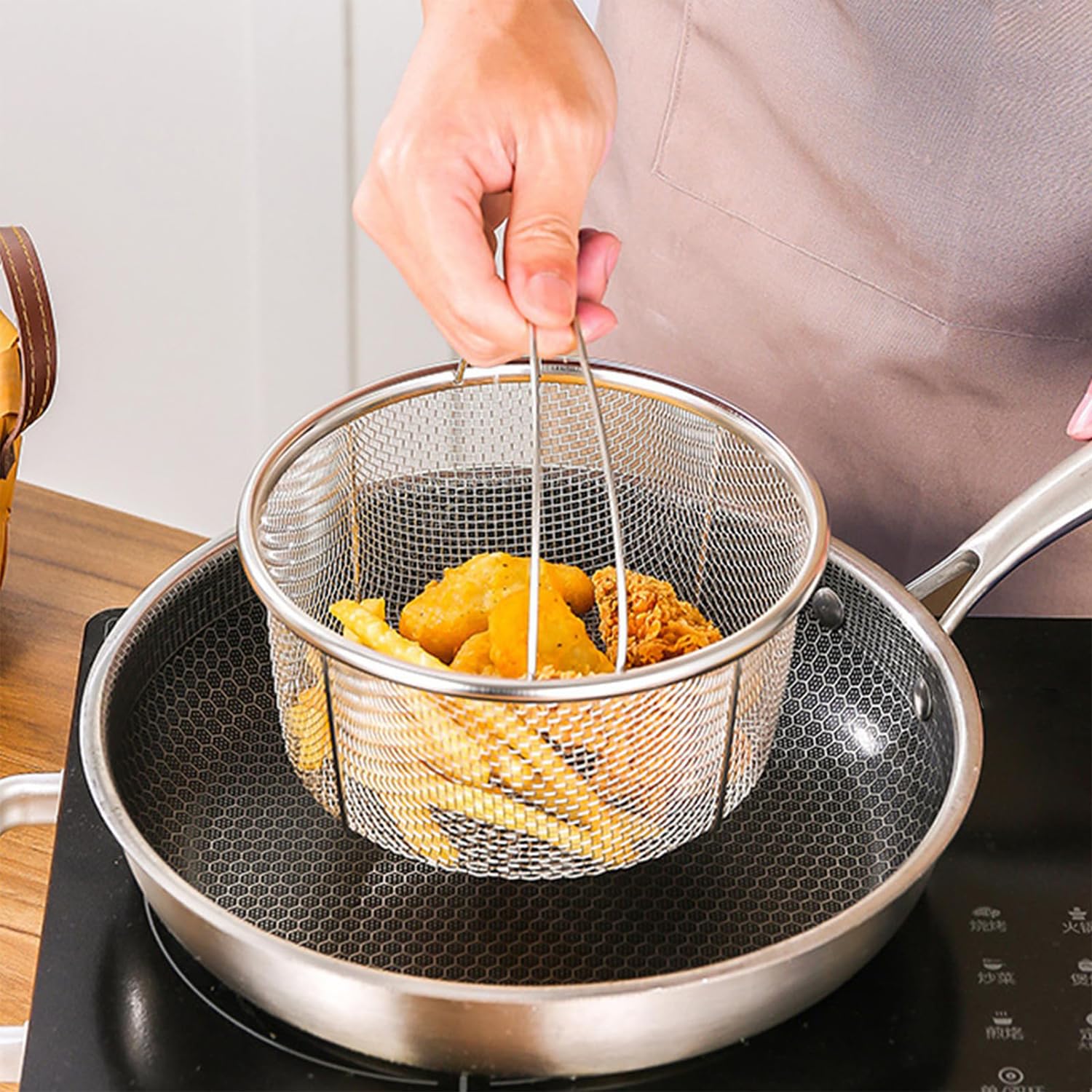Cesta de Acero Inoxidable, Cesta de Malla para Vapor, Cesta de Vapor de Malla, Cocinar Cesta de Colador de Malla de Acero Inoxidable, Cesta para Cocer Al Vapor, para Lavar Freír Al Vapor(20cm)