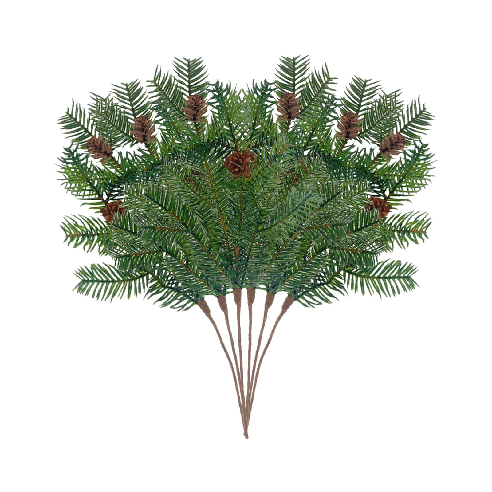 Muiltvoe 6PCS Artificial Pine Branches Christmas Picks 43cm Long Stem Evergreen Pine Sprigs with Pine Cone for Christmas Tree Wreath Floral Arrangement Holiday Décor