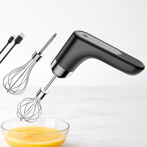 Cordless Hand Mixer, Electric Egg Beater with 2 Whisks, USB-C Rechargeable