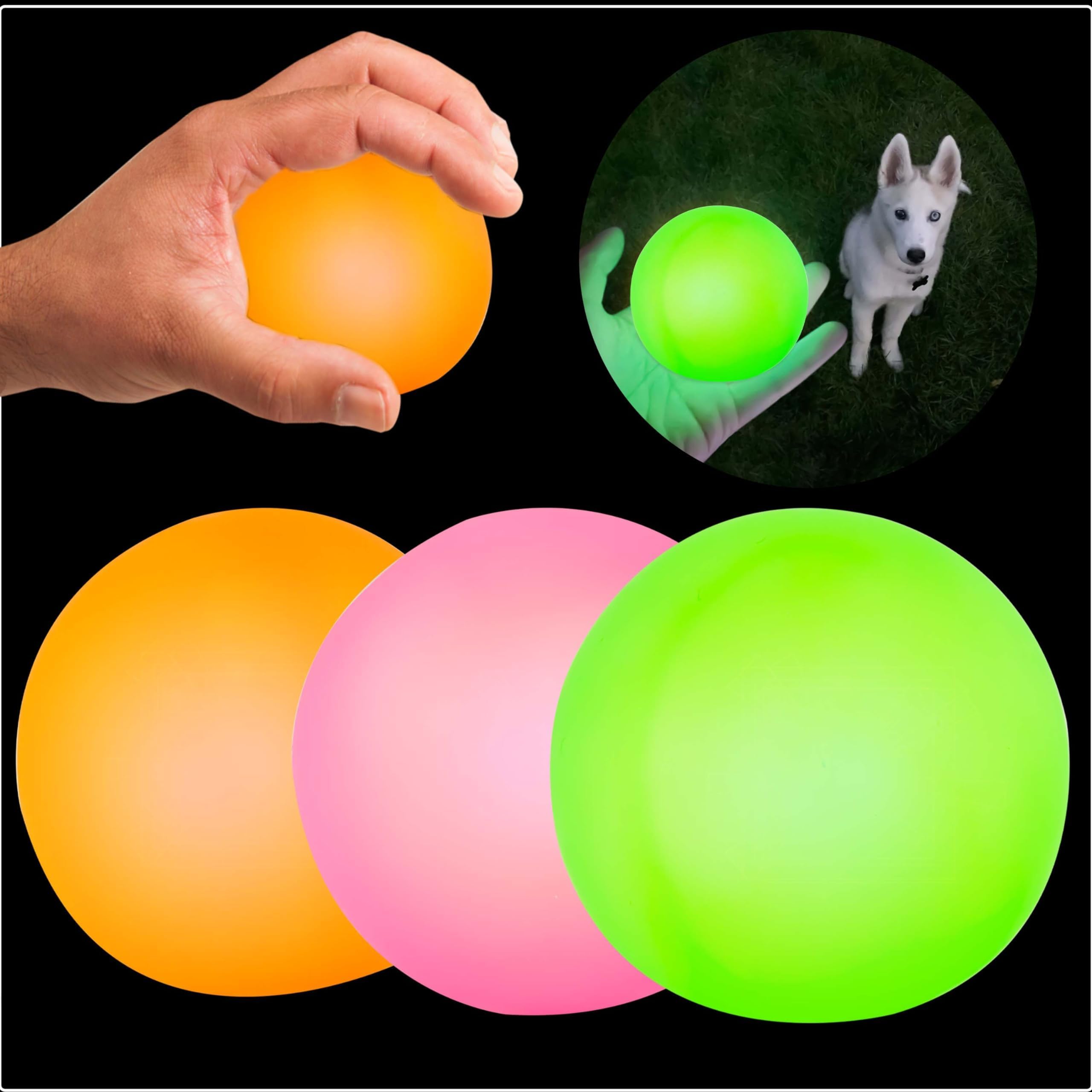 SRV Hub 3x Glow in the Dark Balls for Dogs, Pink, Green & Orange, Night Time Glowing Fetch Toy, Perfect for Playtime and Outdoor Adventures, Size 6.5cm