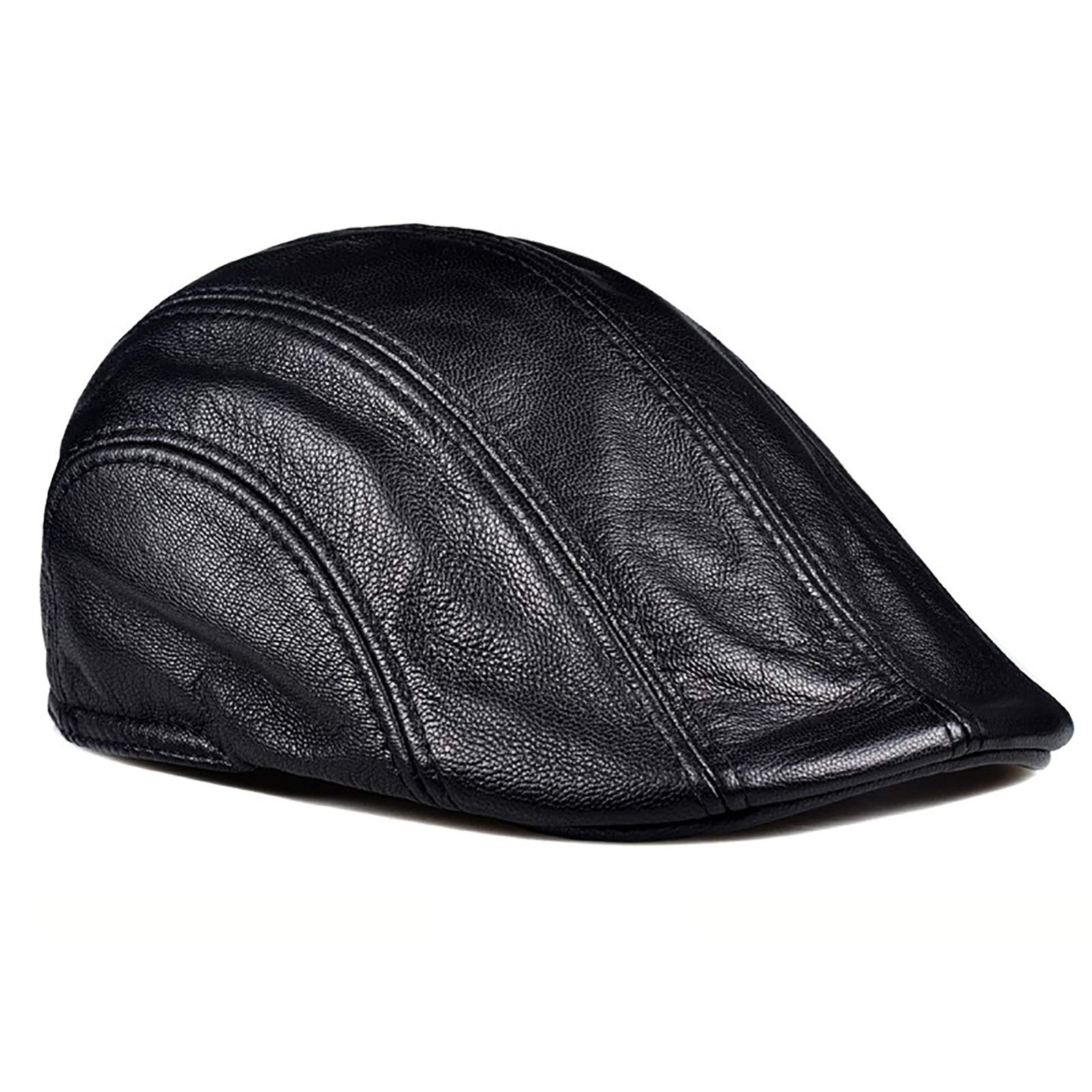 G&F Uomini Pelle Berretto Cappello Piatto Nero Strillone Golf Cappelli Tenere Caldo Moda 54-62 Cm (Color : Black, Size : L)