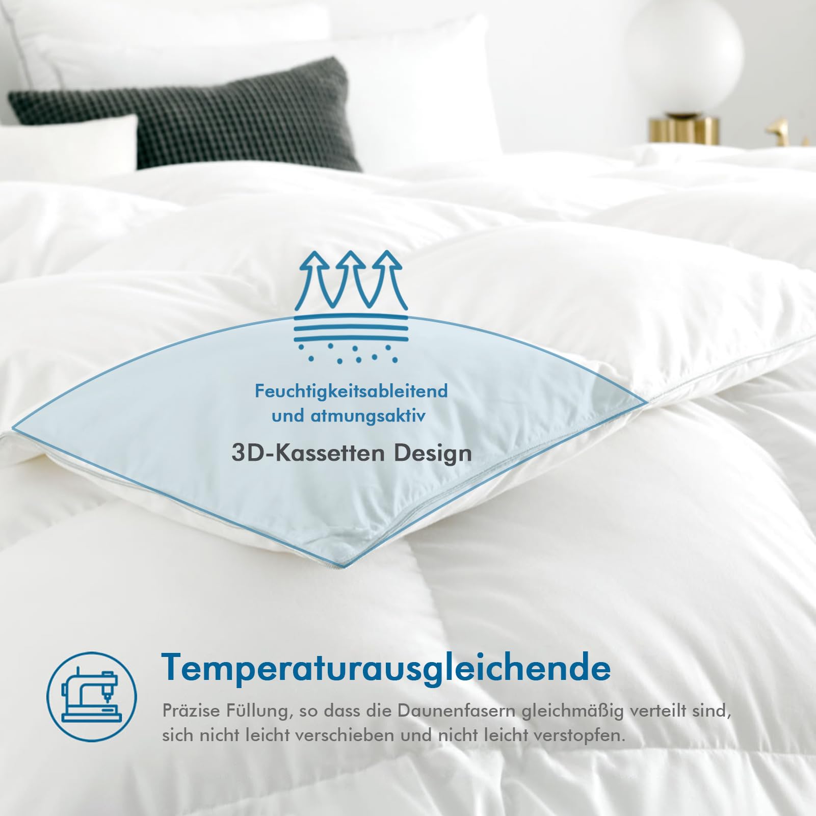 Dafinner Ganzjahres Daunendecke, Luxus-Daunendecke 200 × 200 cm | 90 % Daunen, mit einem Baumwollbezug, der den Oeko-Tex- und RDS-Standards entspricht, atmungsaktiv und pflegeleicht
