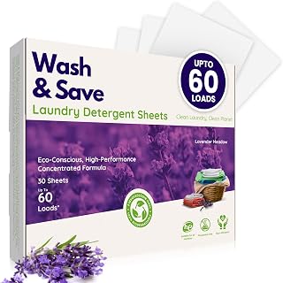 Laundry Detergent Sheets (60 Loads, 30 Sheets) | Plant Based, Eco-Friendly, Hypoallergenic Liquidless Detergent, Perfect for Travel & Dorm (Lavender Meadow)