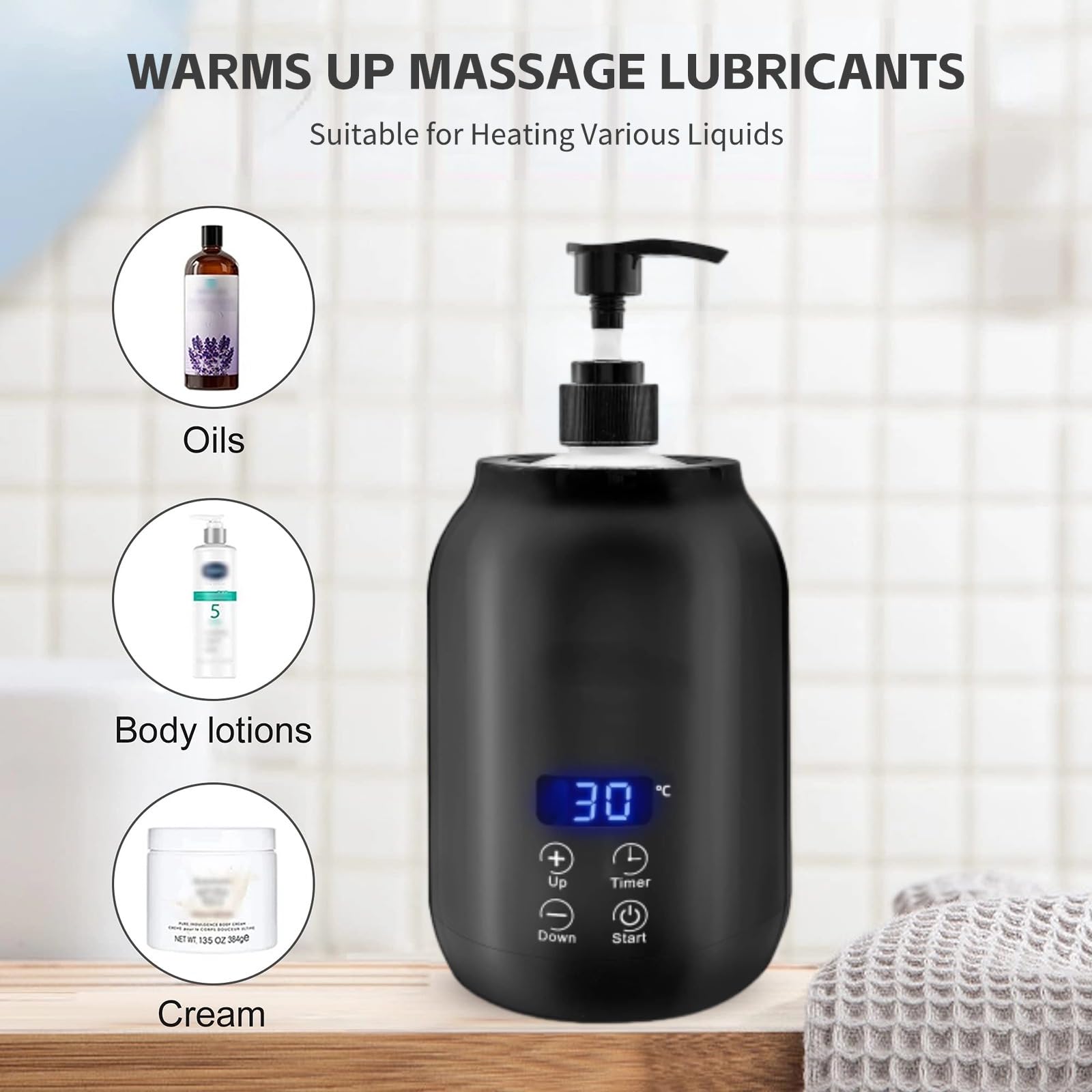 Amazon.com: Massage Oil Warmer, Single Bottle Oil Heater with LED Display,  Temperature Adjustable Portable Lotion Bottle Warmer Dispensers, Lube Gel  Cream Heater Bottle for Spa Salon (US : Home & Kitchen