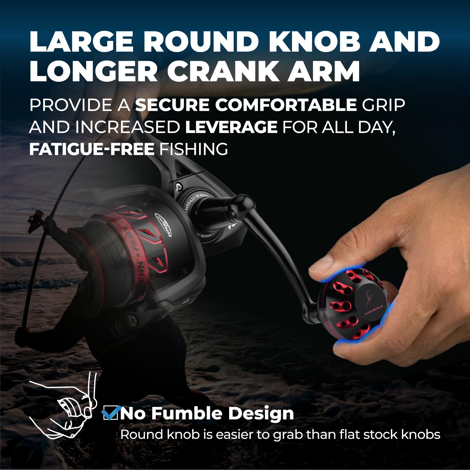 GOMEXUS Power Handle Mango Carrete para Penn Spinfisher Vi VII [SPNF]/ Slammer III IV [SLM]/ Battle II&III [BTL]/ Battle III DX [BTL]/ Pursuit III/IV [PST]/ Fierce III&IV 1000-105000[FRC]