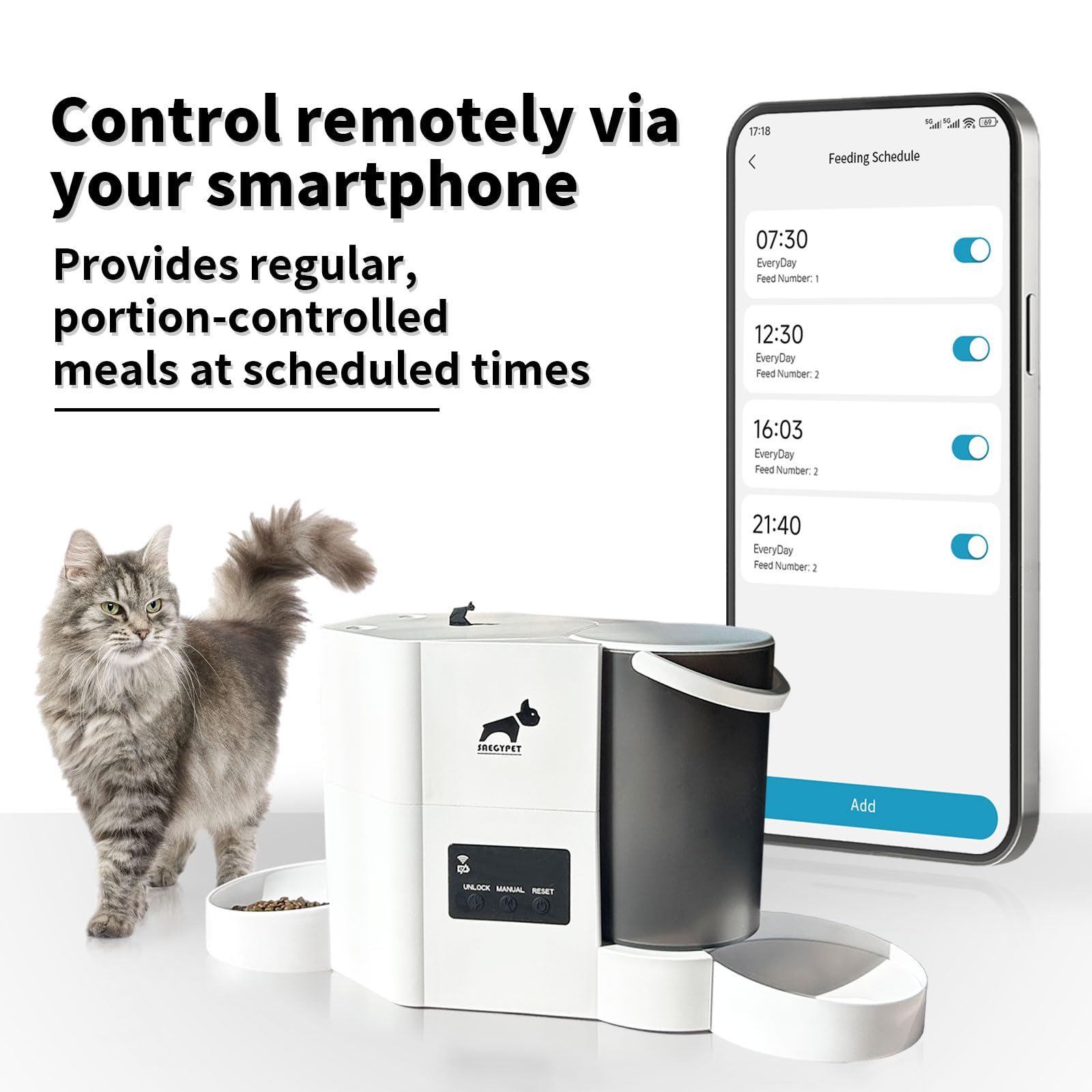 Comedero automático para gatos 5G/2.4GHz WiFi y bebedero 2 en 1 para mascotas, comedero de mascotas de hasta 10 comidas por día, controlado por aplicación, tanque de alimentos de 3 L y tanque de agua