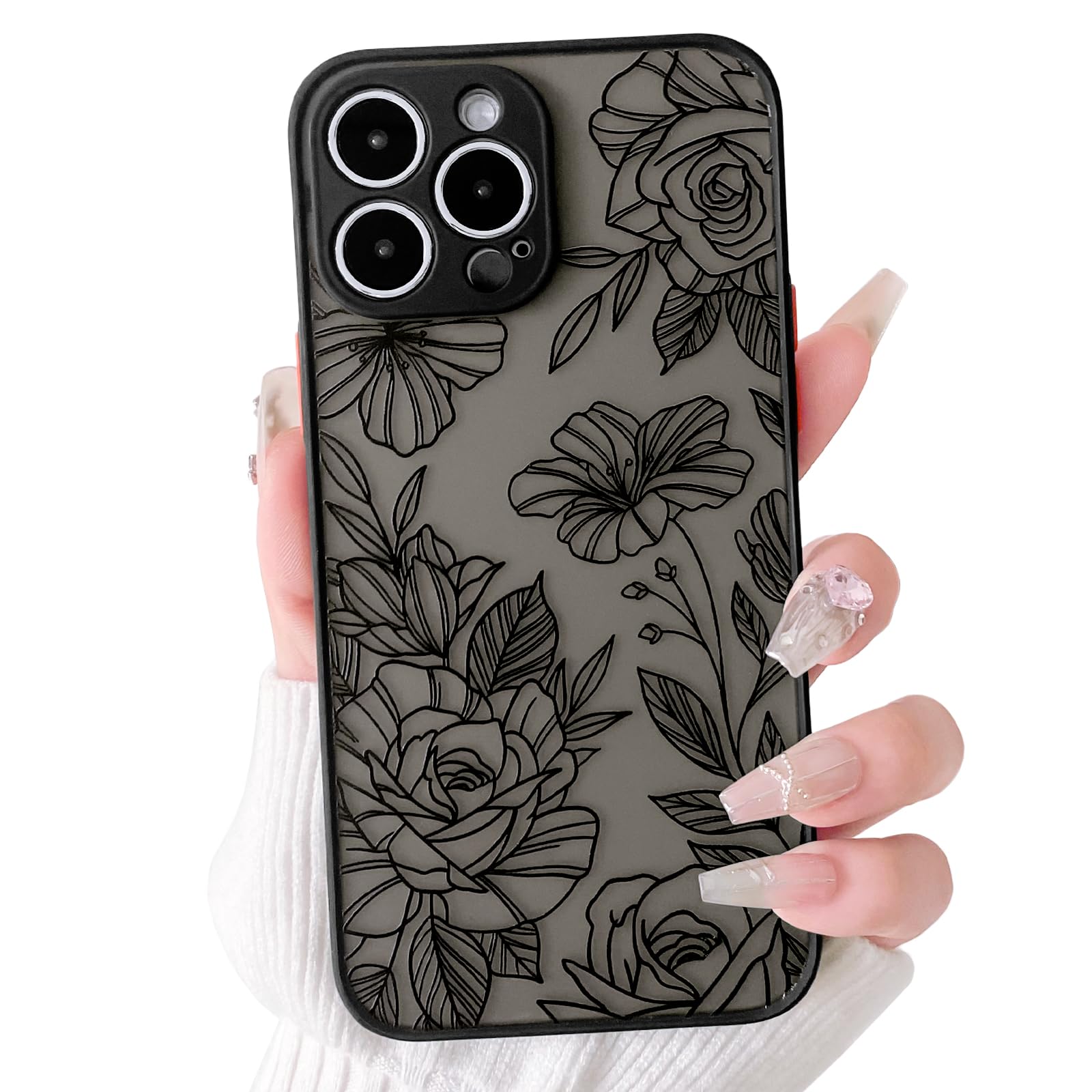 NITITOP Compatible with iPhone 13 Pro Case Cute Aesthetic Floral Flower Vintage Rose Pattern Matte Clear Women Girl Full Camera Lens Slim Hard PC