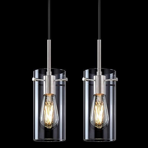 Doraimi Lighting Lámpara colgante de cristal transparente de 4.6 pulgadas para isla de cocina, paquete de 2 lámparas colgantes vintage modernas con