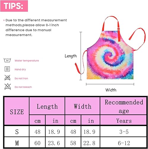 Miniatura 6 de Delantal de cocina ajustable con bolsillo para cocinar, hornear, pintura artística, jardinería, teñido anudado, 3 a 5 años