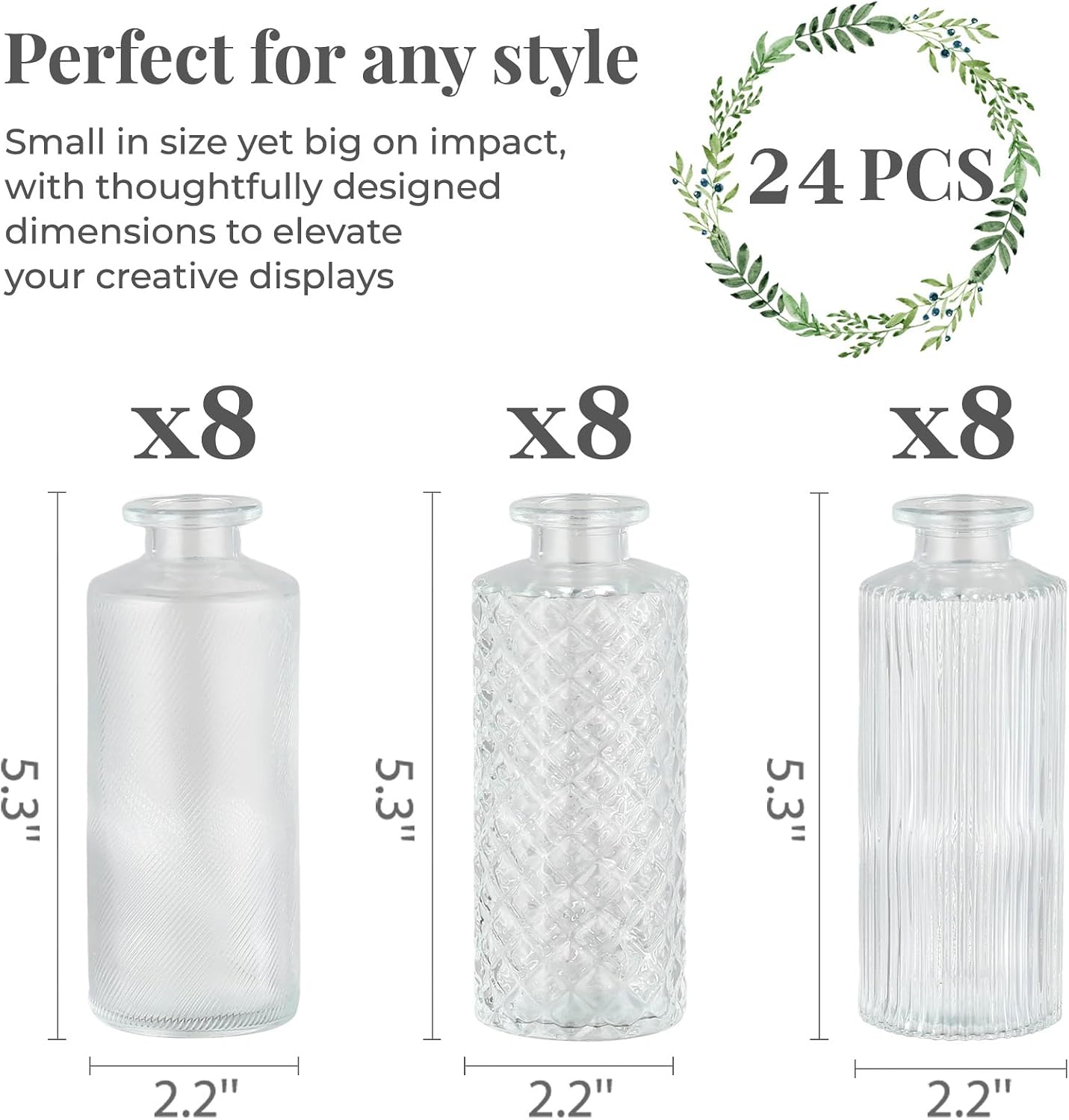 24 Pack Bud Vases in Bulk,BEAHOT Mini Glass Vintage Vases for Centerpieces, Mother's Day, Baby Shower, Small Flower Vases for Wedding Decor,Party & Home Decaration
