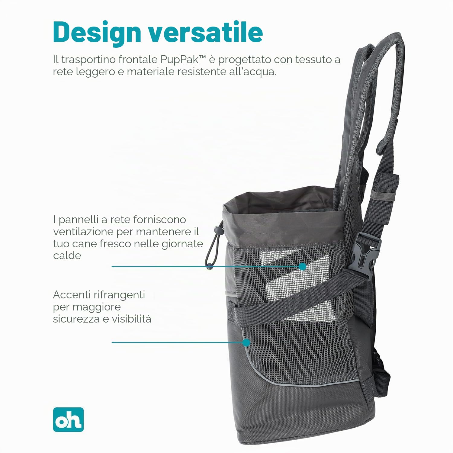 Outward Hound PupPak - Zaino per cani, frontale, con cinghie imbottite, rete traspirante, impermeabile, clip di sicurezza, per piccoli animali domestici fino a 4,5 kg, taglia S, grigio