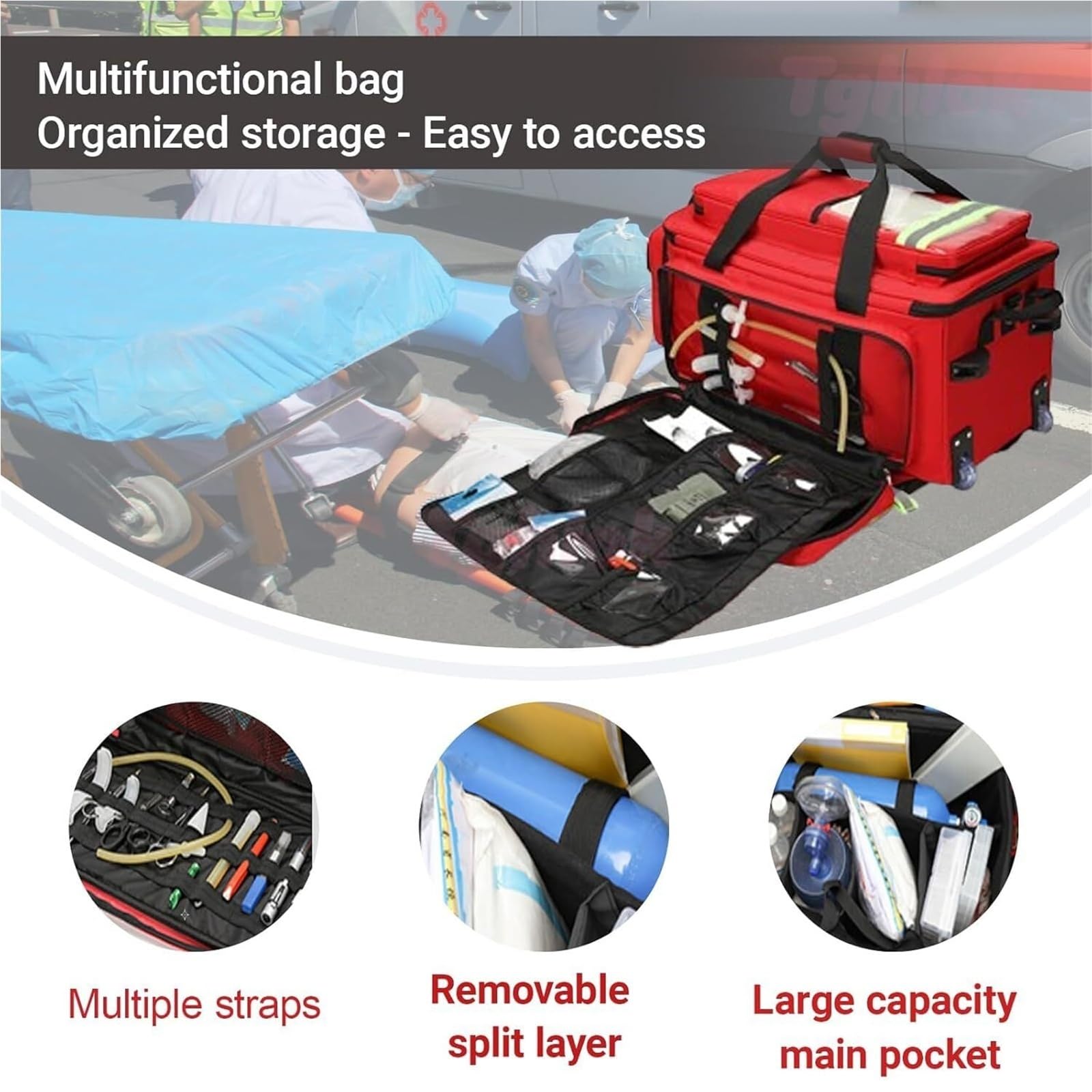 Sac Médical Roulant Avec Roulettes, Sac Trousse Premiers Secours Portable