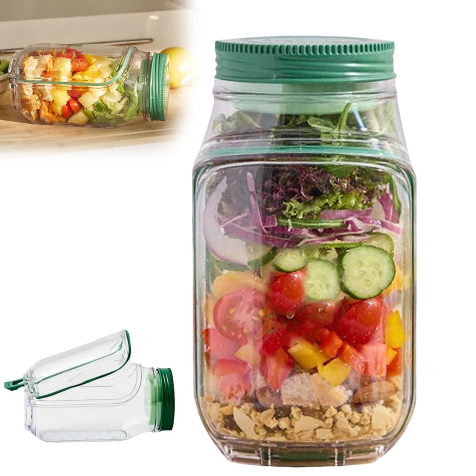 TASBER Salad Pod, Vertical Layering Salad Pod Built-in Bowl Design, 300mL Salads Pods Jar for Lunch with Dressing Container, Portable Salads Container for Lunch, Fruit