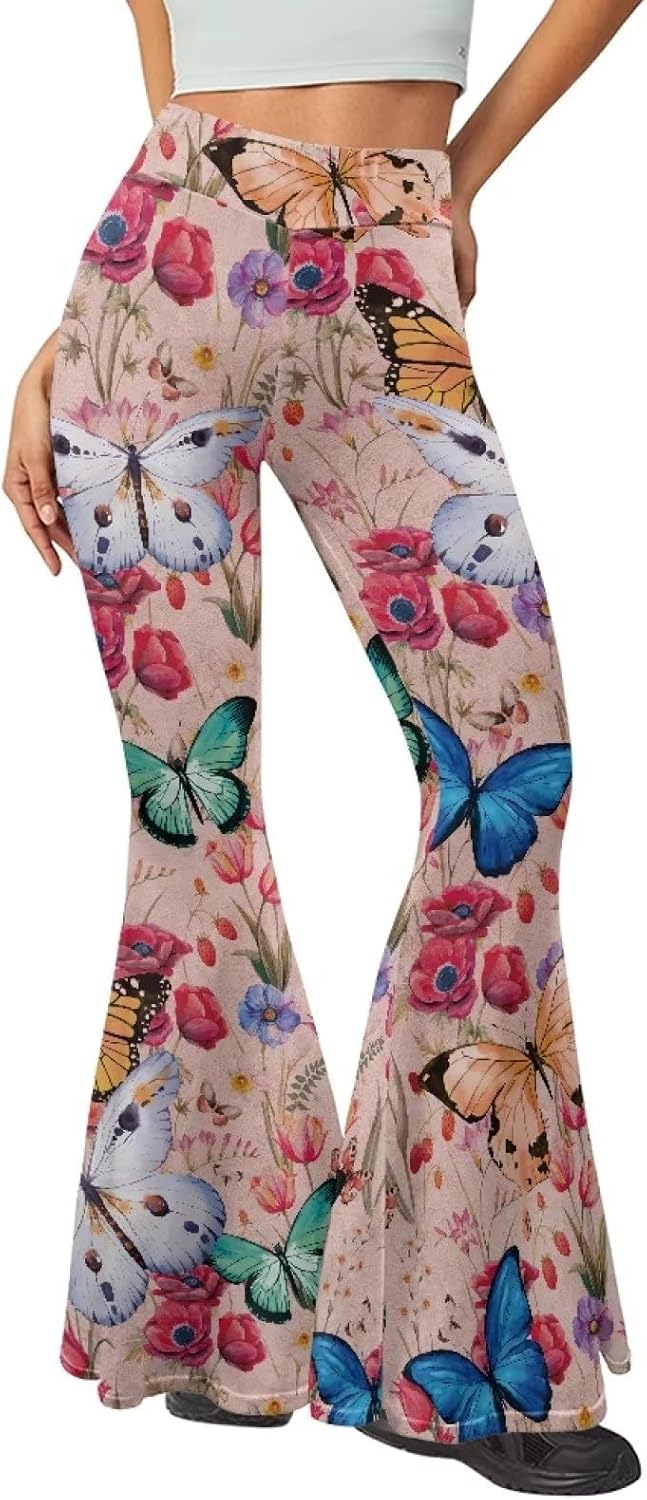 Hawapod Outdoor Party Casual High Waisted Bell Bottoms Flare Stretch Pants for Women