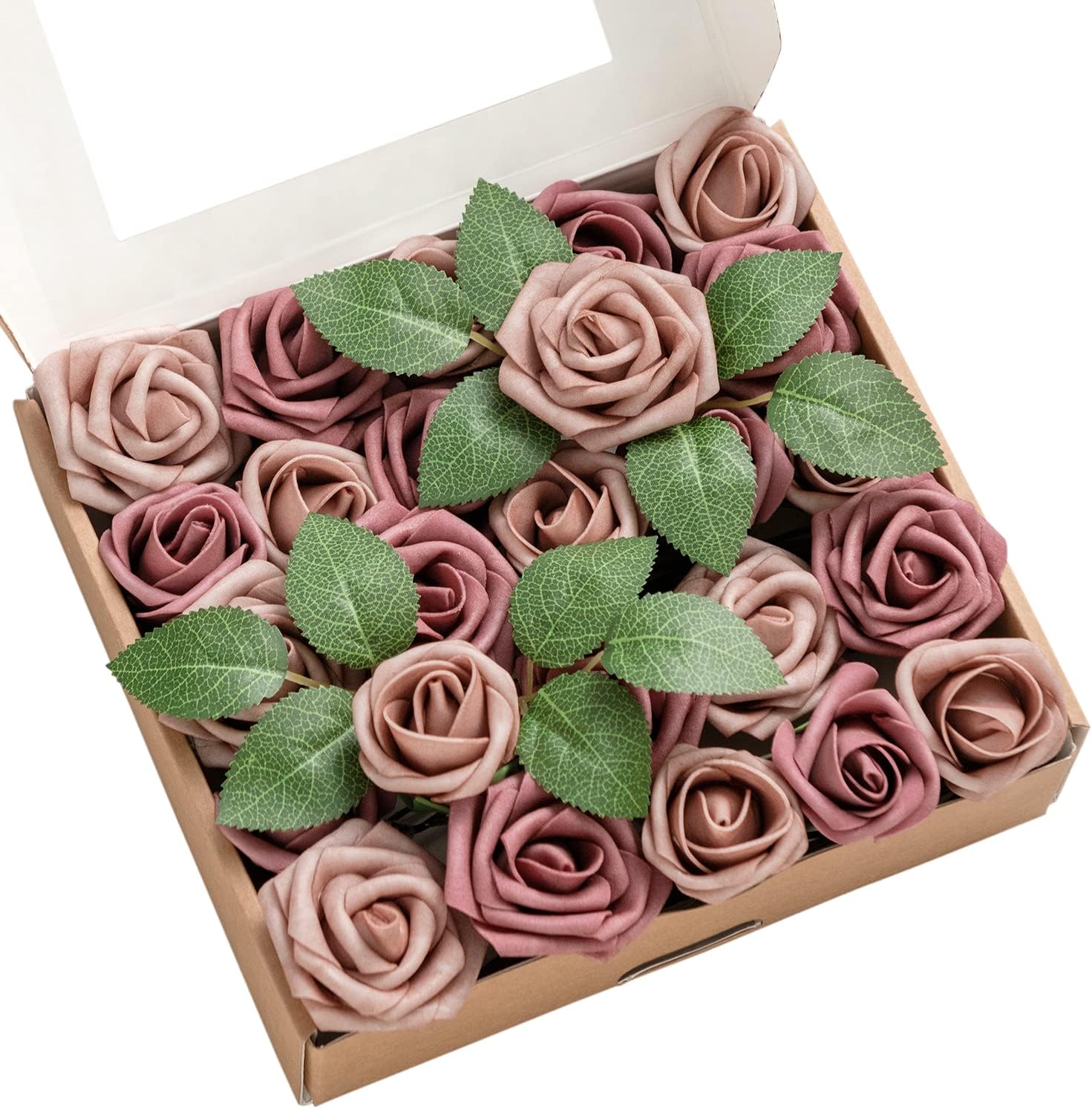 Ling's moment Artificial Wedding Flowers 1.5" Rose Buds and 2" Petite Roses 25pcs Dusty Rose & Mauve w/Stem for DIY Wedding Boutonniere Wrist Corsages Bouquets Centerpieces Arrangements