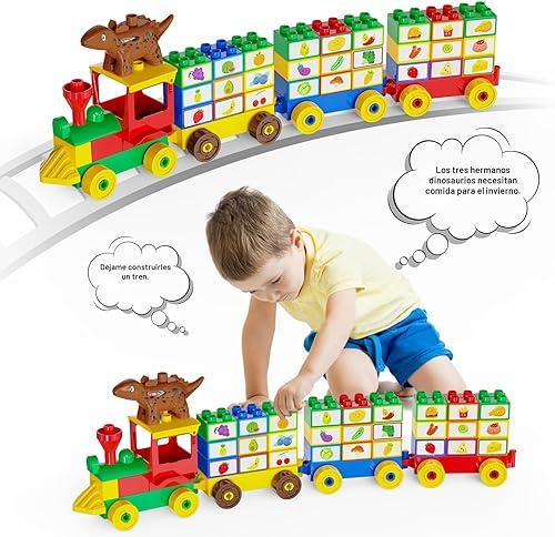 Miniatura 2 de Bloques de construcción para niños pequeños de 2 a 5 años, incluyendo autos de dinosaurios, juego de ladrillos de construcción clásicos grandes de