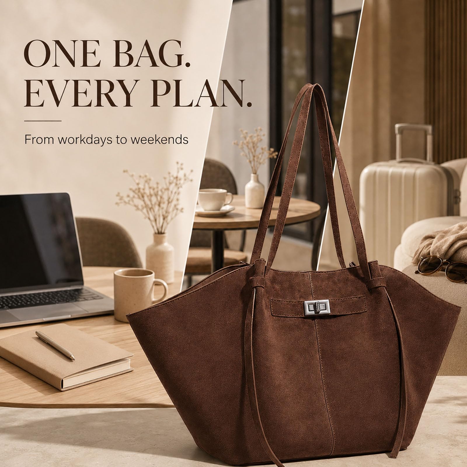 Adius Vintage Tote bag, Vintage-Shopper für Damen aus Wildlederimitat