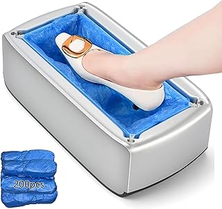 Automatic Shoe Covers Machine Dispenser Set with 200PCS Disposable Plastic Shoe Covers Shoe Wrapping Box Protect Floor House Clean for Home,Office,Supermarket,Factory,Hospital,Gathering (Sliver)