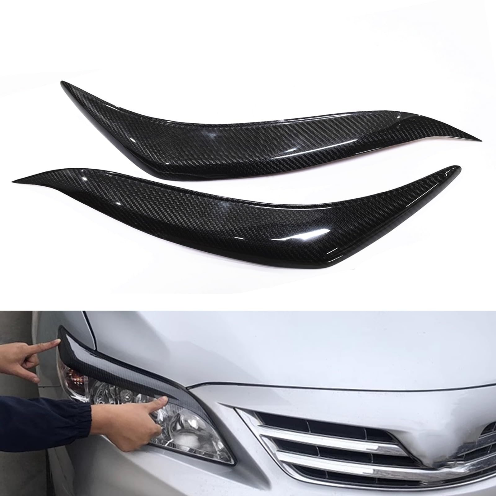 Carbon Fiber Headlight Eyelids Eyebrows Trim For Toyota Corolla 2011-2013 2PCS