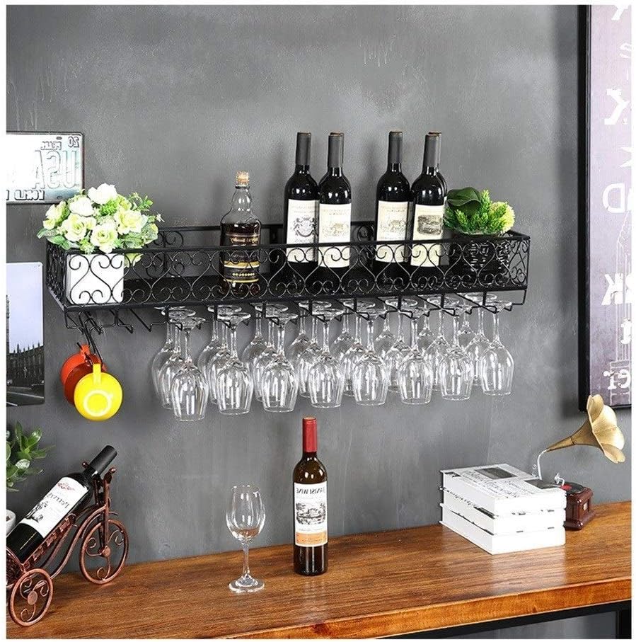 ULAINE Wall-Mounted Wine Rack, Hanging Restaurant Iron Frame, European Wine Glass Rack, Hanging Goblet Rack, Creative Wine Glass Rack Floor (Color : Black, Size : 30 * 25cm)