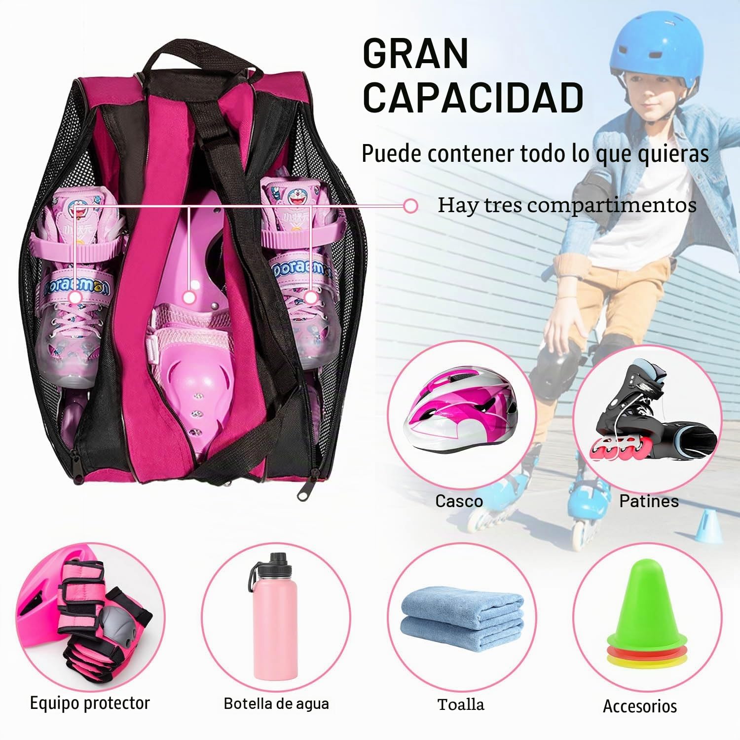 Bolsa de Patines Niña para Patinaje Artístico, Patines de 4 Ruedas y Hielo
