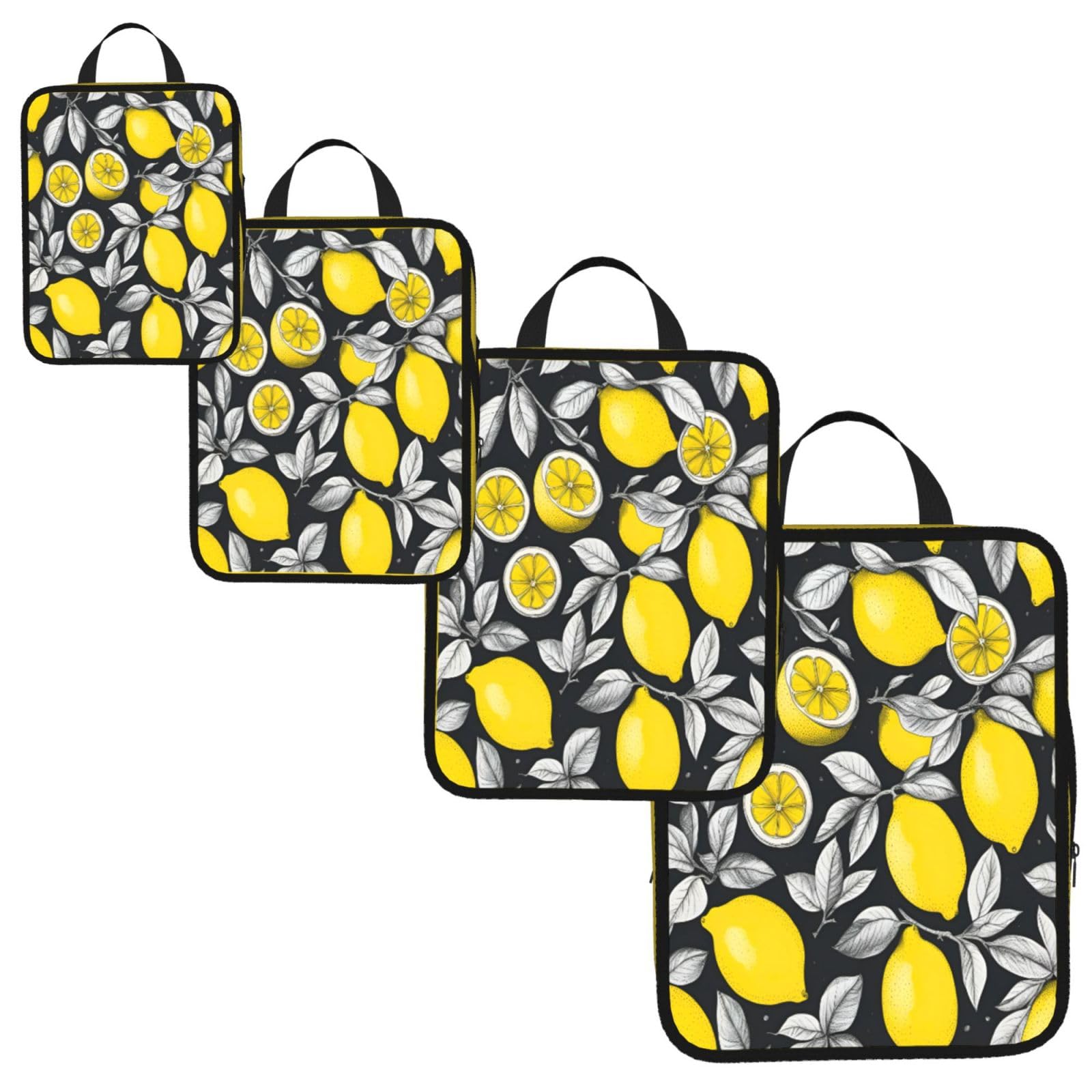 Lemon Fruit Pattern Print 4 Set Compression Packing Cubes for Suitcases,Expandable Storage Bags Organizers