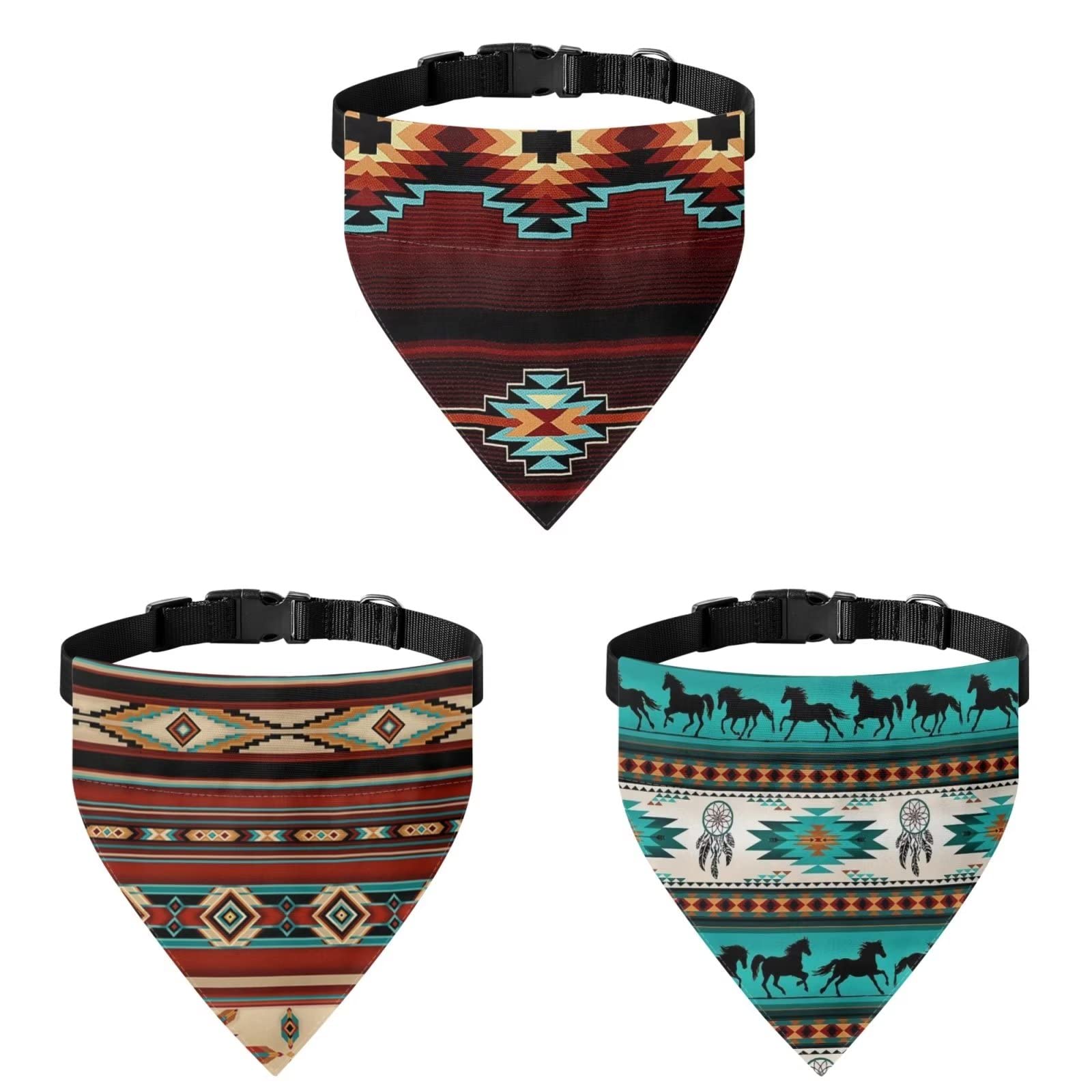 COEQINE Western Tribal Dogs Bandanas Set With Adjustable Hook for Summer, Lightweight Durtable Puppy Holiday Scarves for Travel Accessories