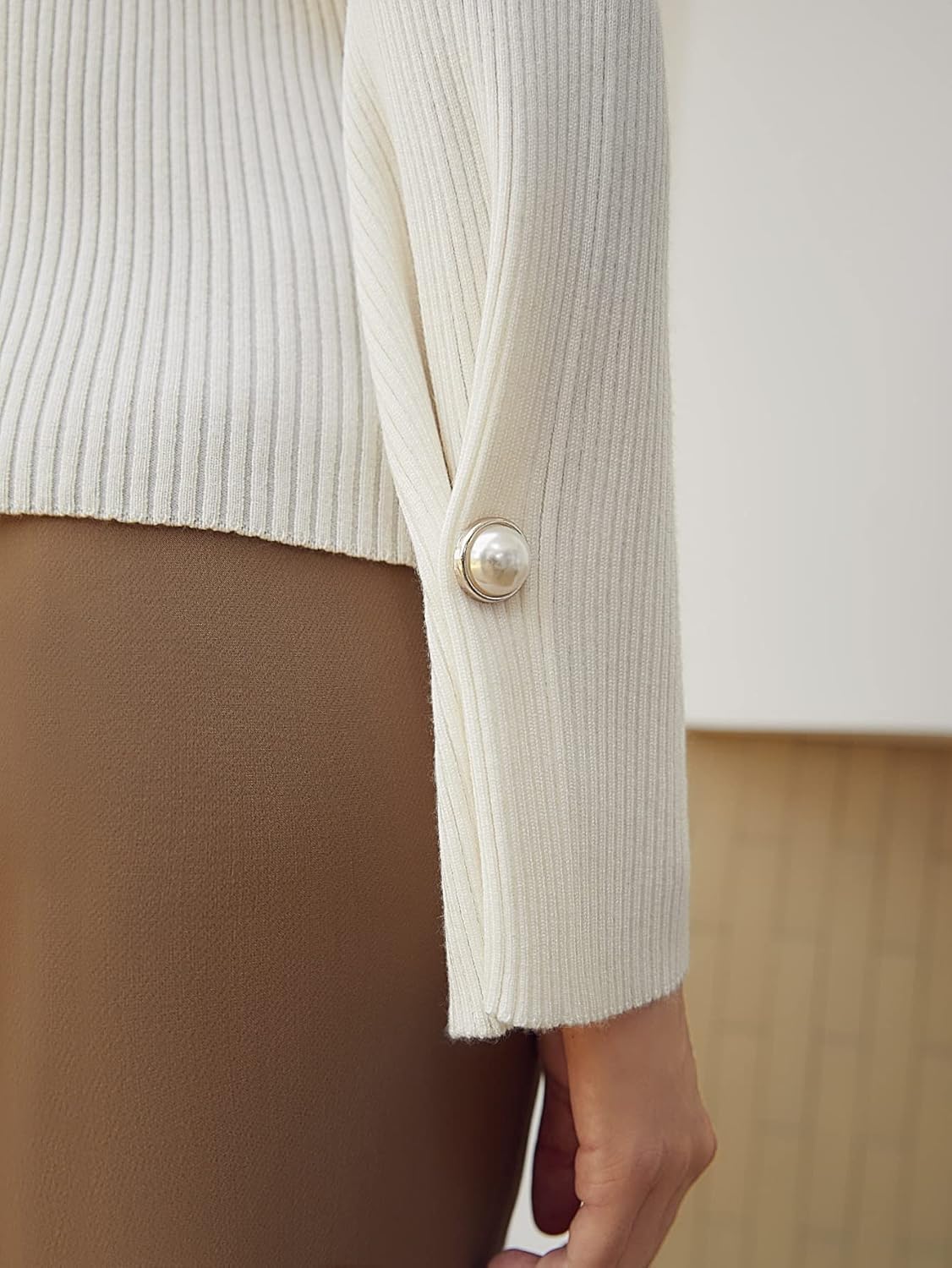 Women's Sweater Wool-Mix Flutter Sleeve Sweater Sweater for Women (Color : White, Size : Medium)