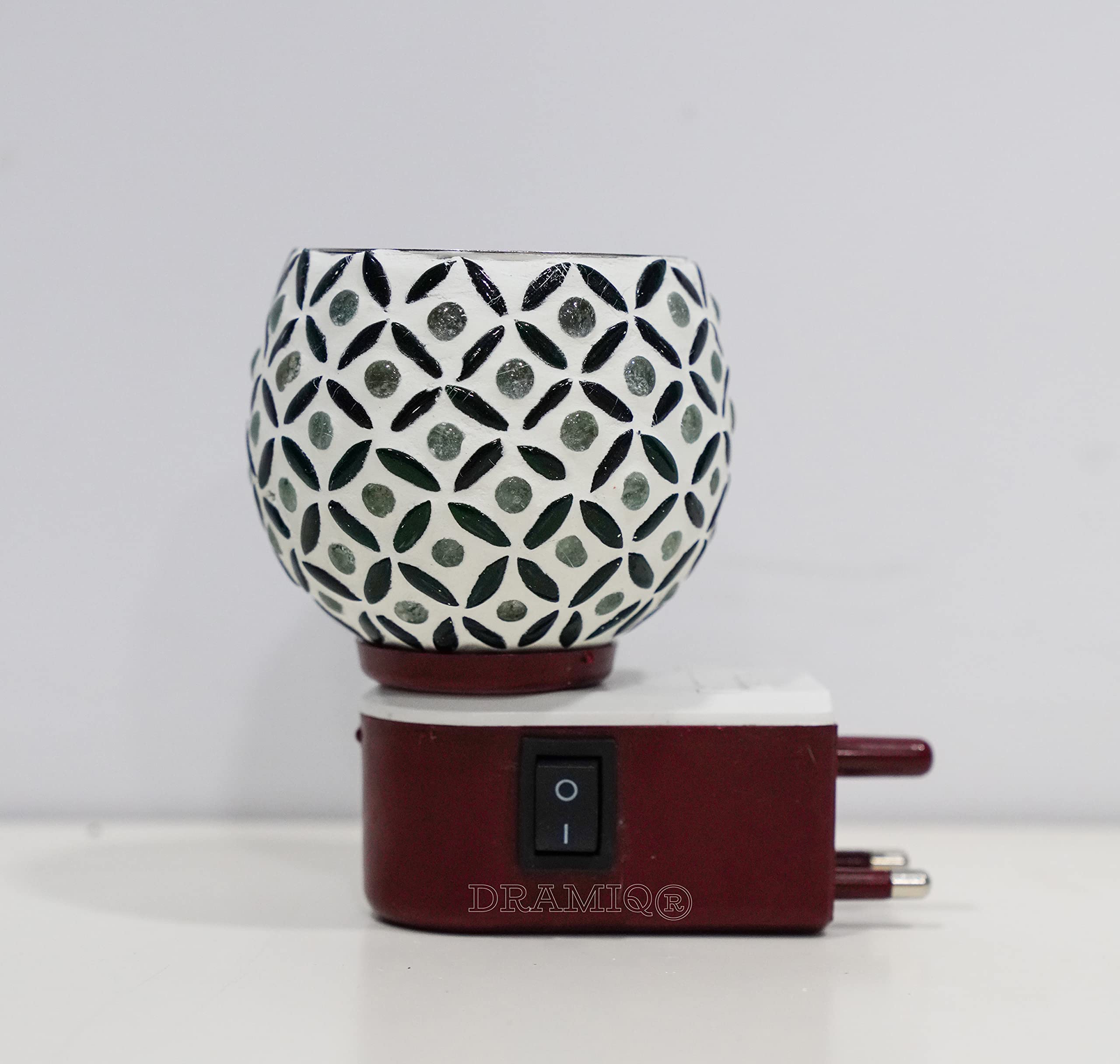 DRAMIQ® Beautiful Ceramic Kapoor Dani/Aroma Diffuser Cum Night Lamp Essential Oil Diffuser Made in India Electrical Camphor Diffuser On-Off Switch for Heating (D-52)