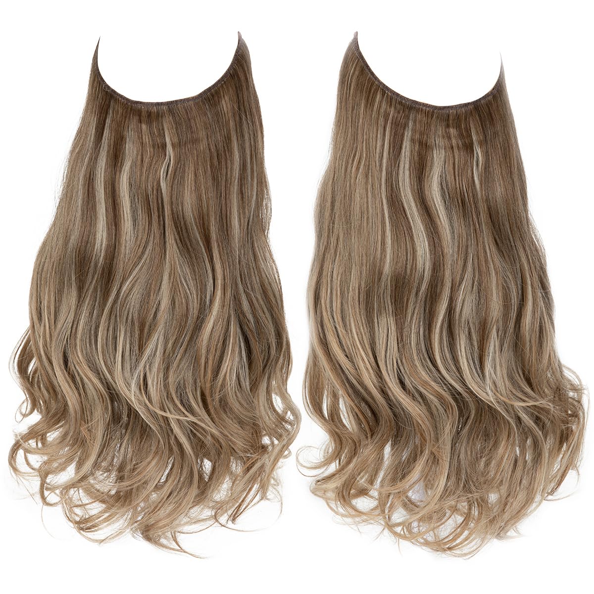 SARLA Invisible Wire Hair Extensions with 3 Clips Long 18 Inch Synthetic Wavy Curly Hairpiece for Women Adjustable Transparent Headband Dark Sand - Image 2