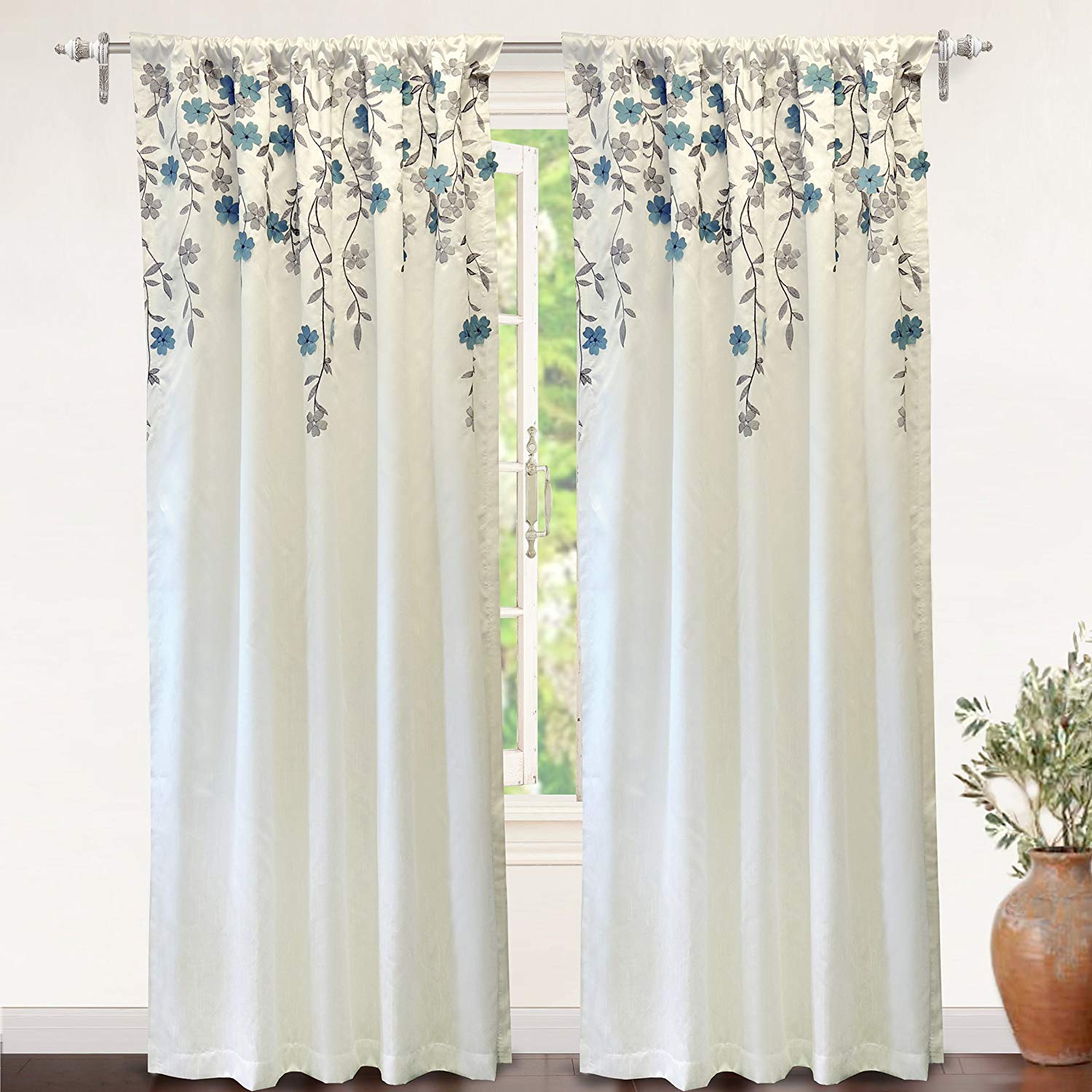 Floral embroidered curtains