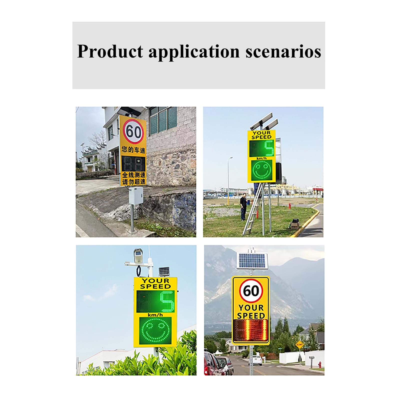 Señal de medición de velocidad de radar solar, instrumento de medición de velocidad sonriente, distancia visible de más de 500 metros, fácil instalación, reflejo de alto brillo, advertencia de