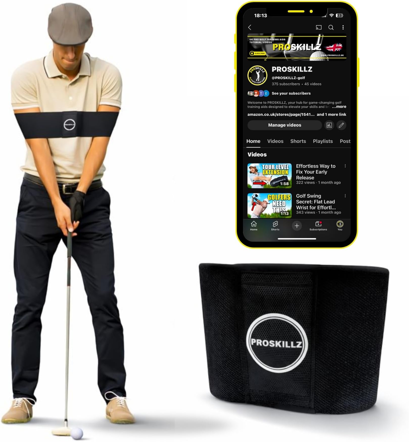 UK PRO Swing Training Aid + Free UK PRO Tutorial Vidoes – Swing Trainer for Muscle Memory & Arm Connection – Golf Training Aid for Right & Left-Handed Players