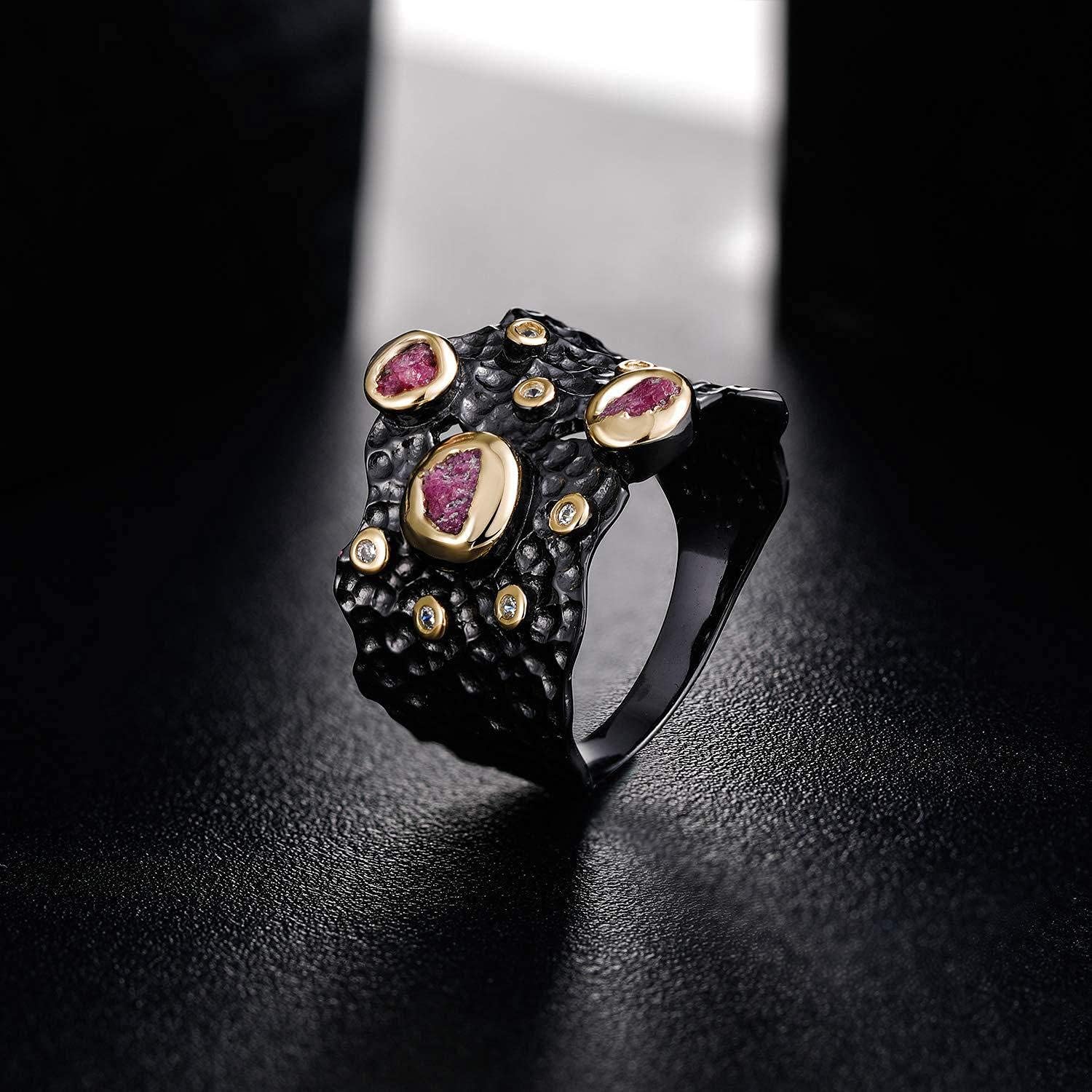 925 Sterling Silver Gemstone Black Statement Rings for Women Men Hypoallergenic Jewelry
