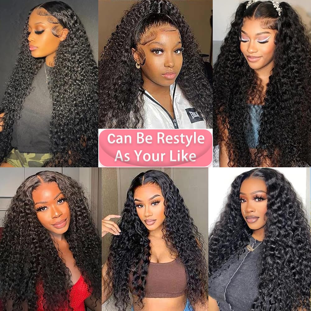 Water Wave Lace Front Wigs Human Hair 26Inch 10A Brazilian Deep Curly Wigs 13x4 Transparent Lace Frontal Wigs Pre Plucked Wet and Wavy Human Hair Glueless Wig for Women 180% Density (Natural Color)
