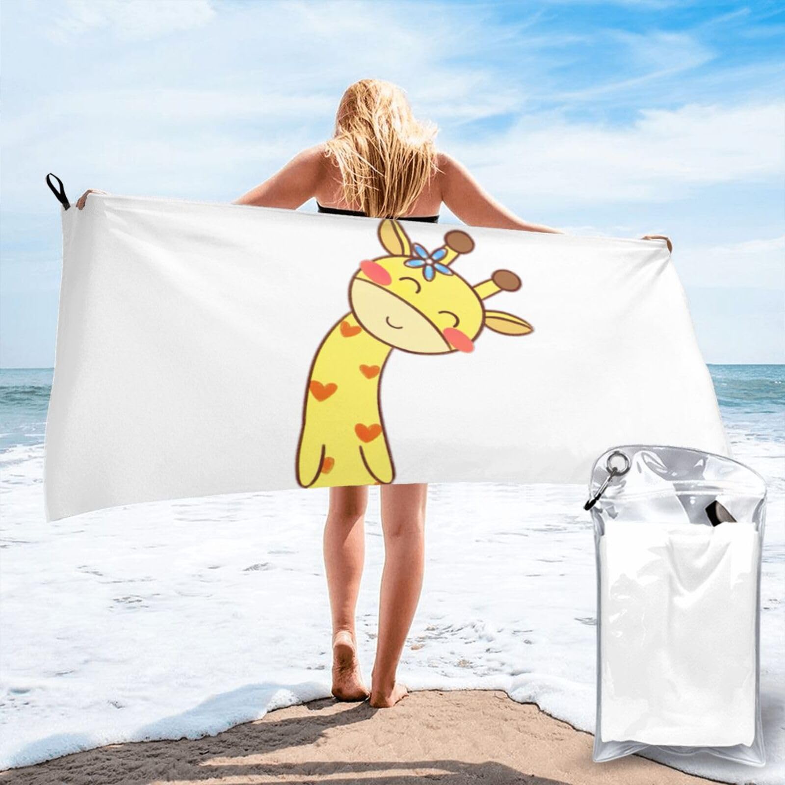 WYCZHY Cute Bow Giraffe Print Beach Towel Soft Quick Dry For Spa Pool Gym Vacation Travelers Women Men Adults Sauna Gift