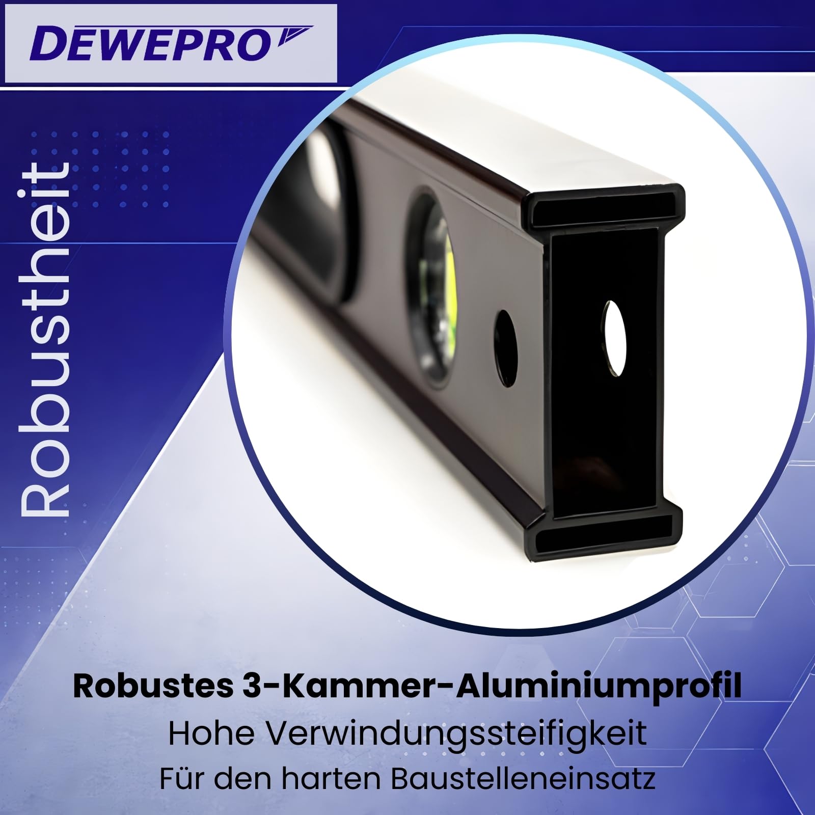 DEWEPRO Profi Wasserwaage aus Aluminium mit 2 Handgriffen und 3 Libellen - Länge: 200cm 2,0m - Messtoleranz: 0,5mm/m - Aluwasserwaage Aluminiumwasserwaage